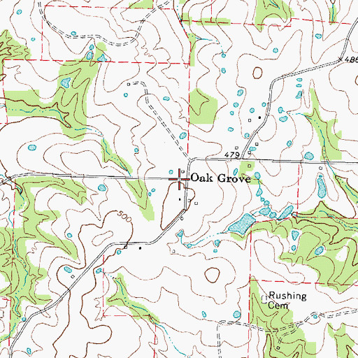 Topographic Map of Oak Grove, TX