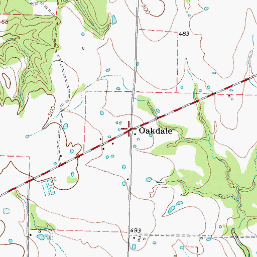 Topographic Map of Oakdale, TX