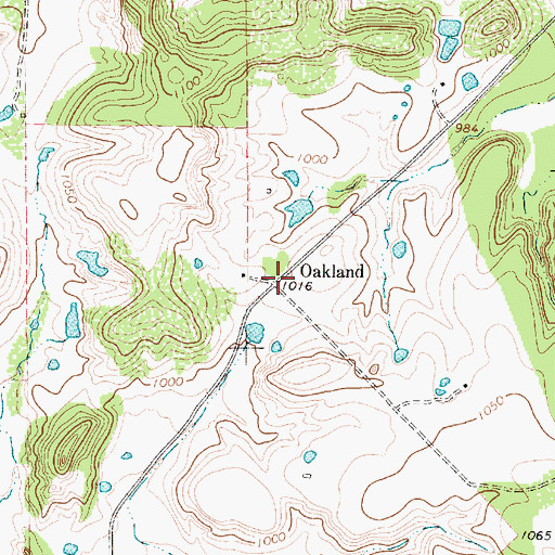 Topographic Map of Oakland, TX