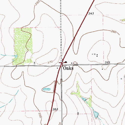 Topographic Map of Oaks, TX