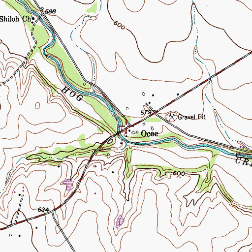 Topographic Map of Ocee, TX