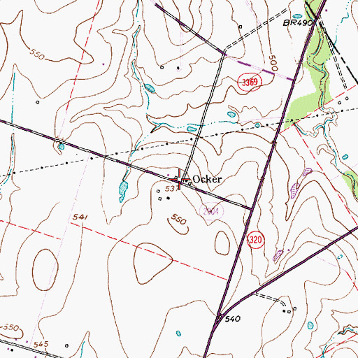 Topographic Map of Ocker, TX
