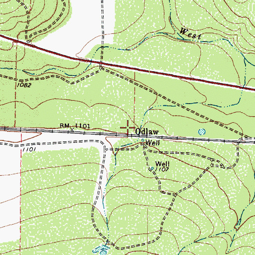 Topographic Map of Odlaw, TX