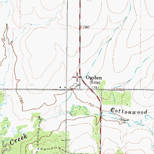 Topographic Map of Ogden, TX