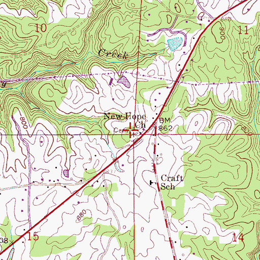 Topographic Map of New Hope Cemetery, AL