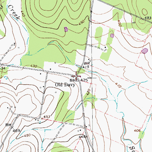 Topographic Map of Old Davy, TX
