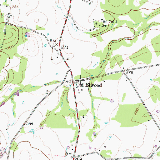 Topographic Map of Old Elwood, TX