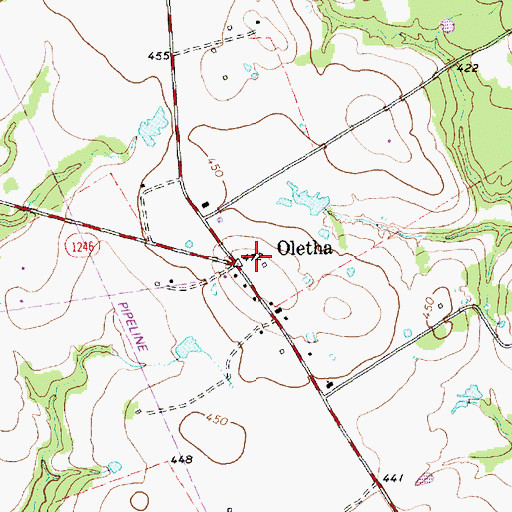 Topographic Map of Oletha, TX