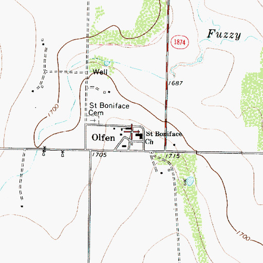 Topographic Map of Olfen, TX