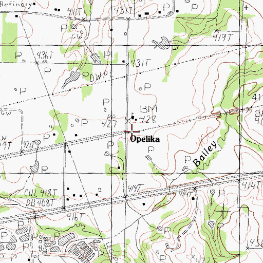Topographic Map of Opelika, TX