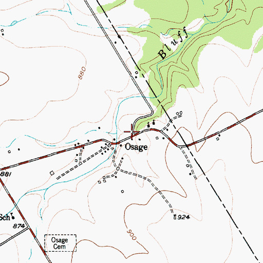 Topographic Map of Osage, TX