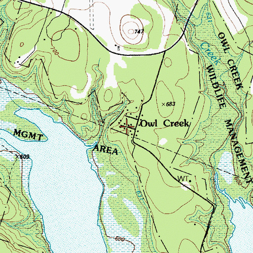 Topographic Map of Owl Creek, TX