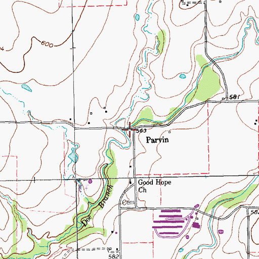 Topographic Map of Parvin, TX
