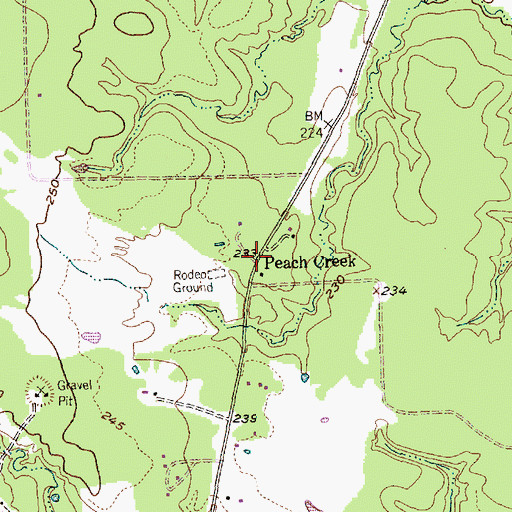 Topographic Map of Peach Creek, TX