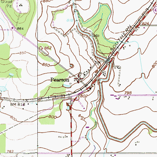 Topographic Map of Pearson, TX