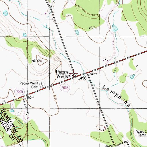 Topographic Map of Pecan Wells, TX