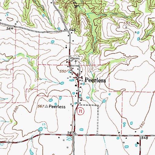 Topographic Map of Peerless, TX