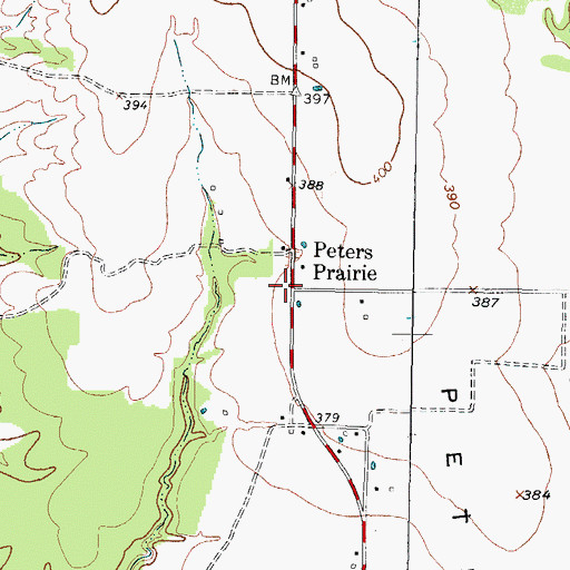 Topographic Map of Peters Prairie, TX