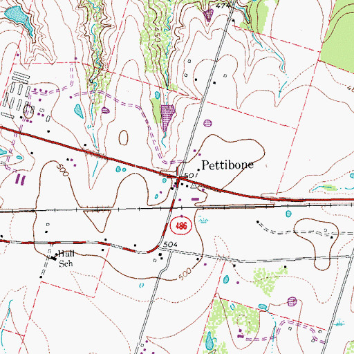 Topographic Map of Pettibone, TX