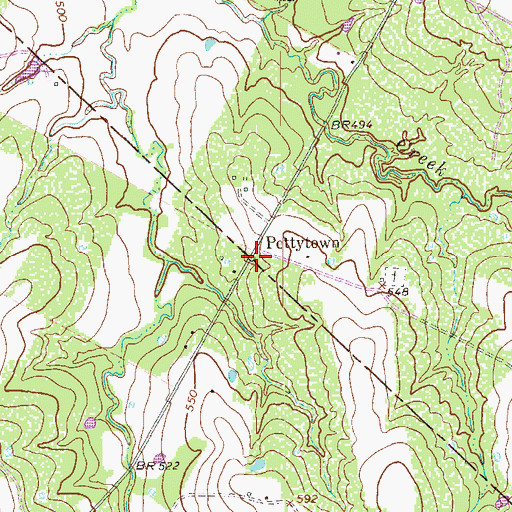 Topographic Map of Pettytown, TX