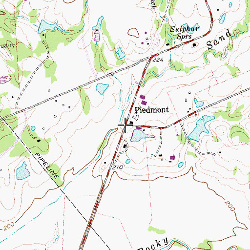 Topographic Map of Piedmont, TX