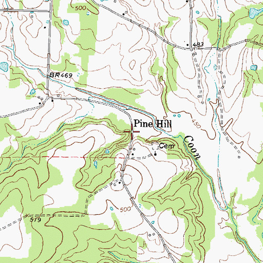 Topographic Map of Pine Hill, TX
