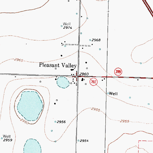 Topographic Map of Pleasant Valley, TX