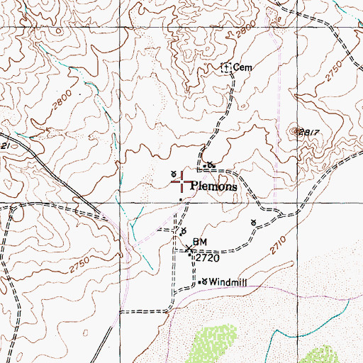 Topographic Map of Plemons, TX