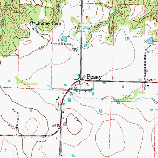 Topographic Map of Posey, TX