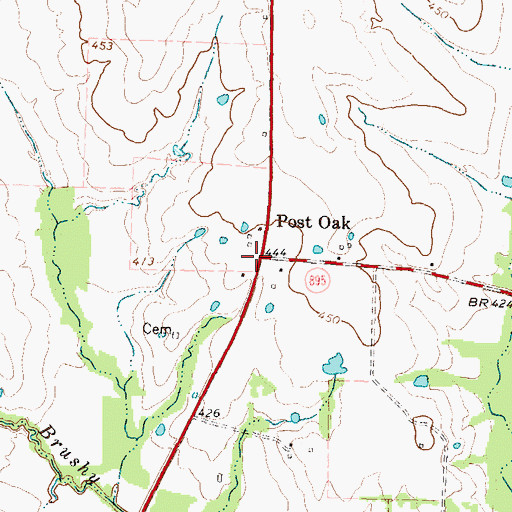 Topographic Map of Post Oak, TX