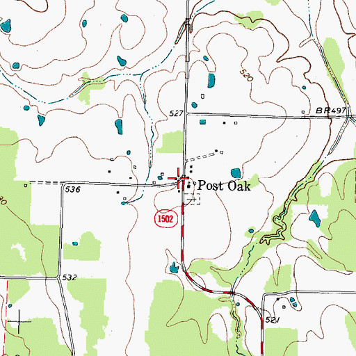 Topographic Map of Post Oak, TX
