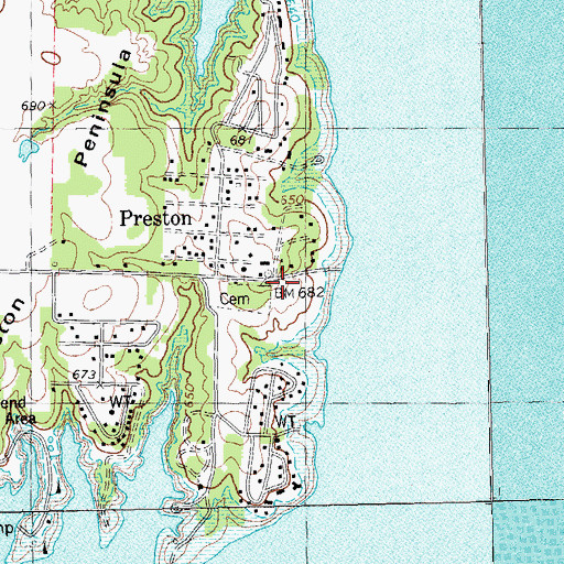 Topographic Map of Preston, TX