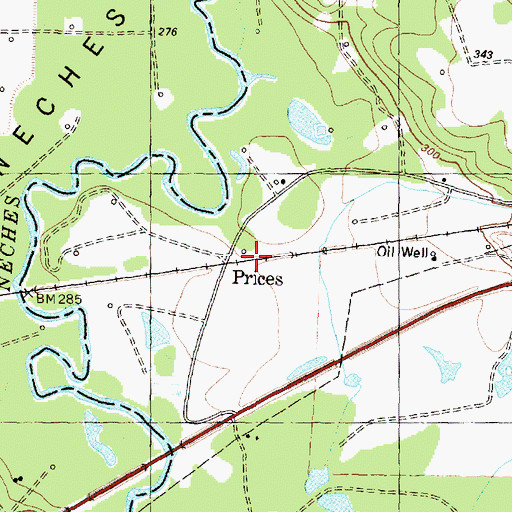 Topographic Map of Prices, TX