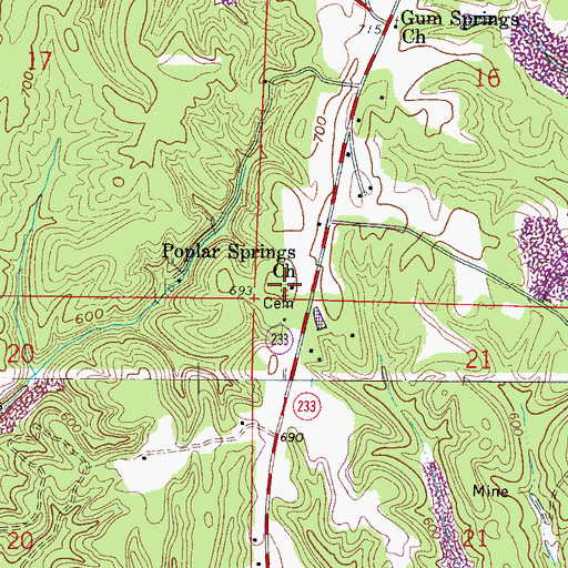 Topographic Map of Old Poplar Springs Cemetery, AL