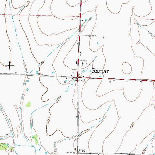 Topographic Map of Rattan, TX