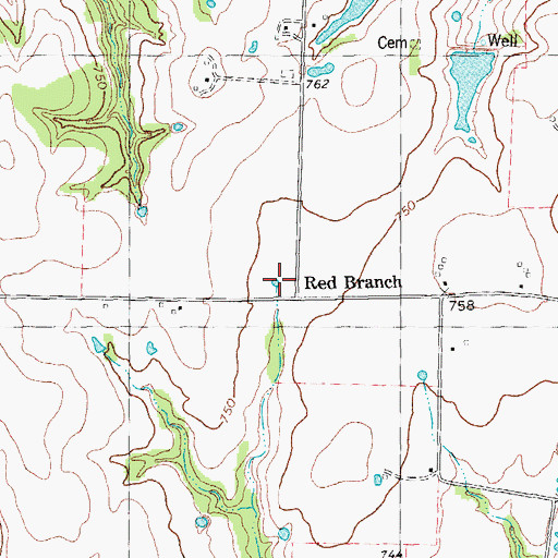 Topographic Map of Red Branch, TX