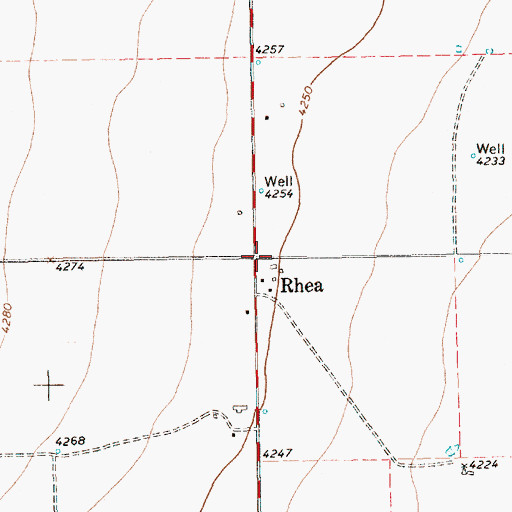 Topographic Map of Rhea, TX