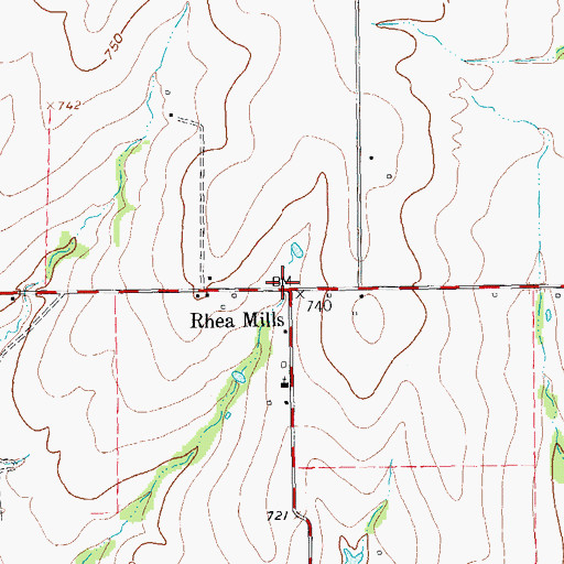Topographic Map of Rhea Mills, TX