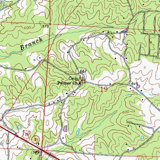 Topographic Map of Palmer Cemetery, AL