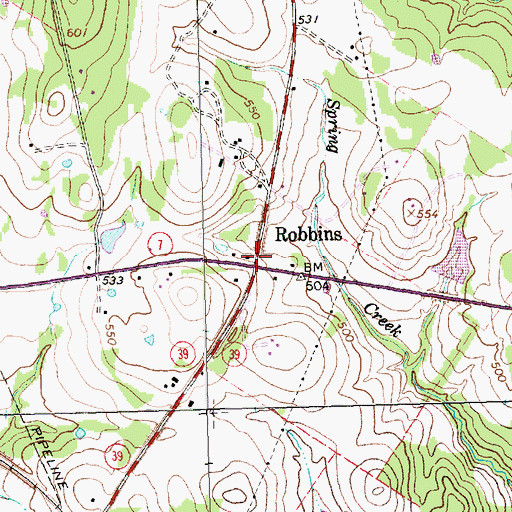 Topographic Map of Robbins, TX