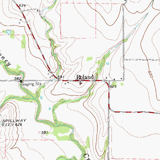 Topographic Map of Roland, TX