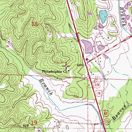 Topographic Map of Philadelphia Cemetery, AL
