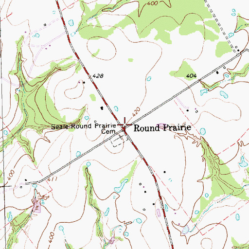 Topographic Map of Round Prairie, TX