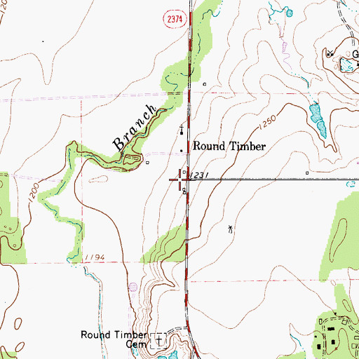 Topographic Map of Round Timber, TX