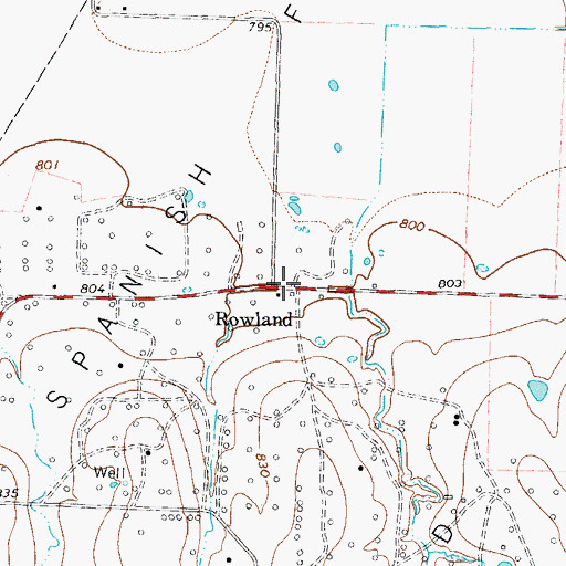 Topographic Map of Rowland, TX