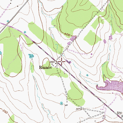 Topographic Map of Roznov, TX