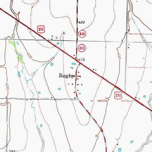 Topographic Map of Rugby, TX