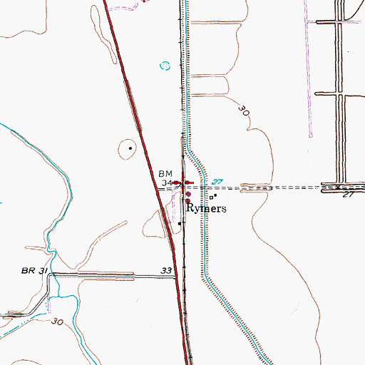 Topographic Map of Rymers, TX