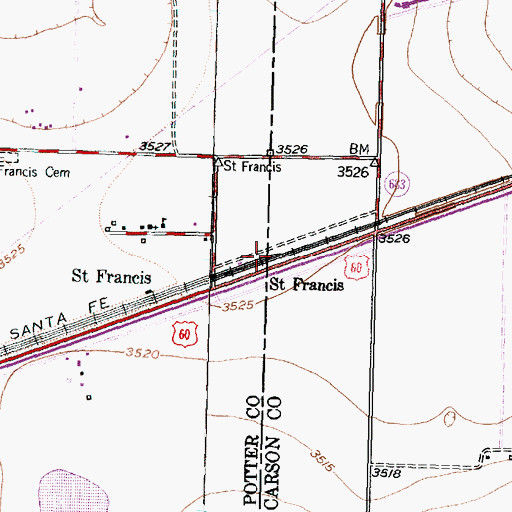 Topographic Map of Saint Francis, TX
