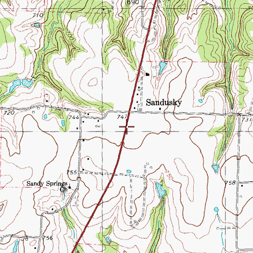 Topographic Map of Sandusky, TX